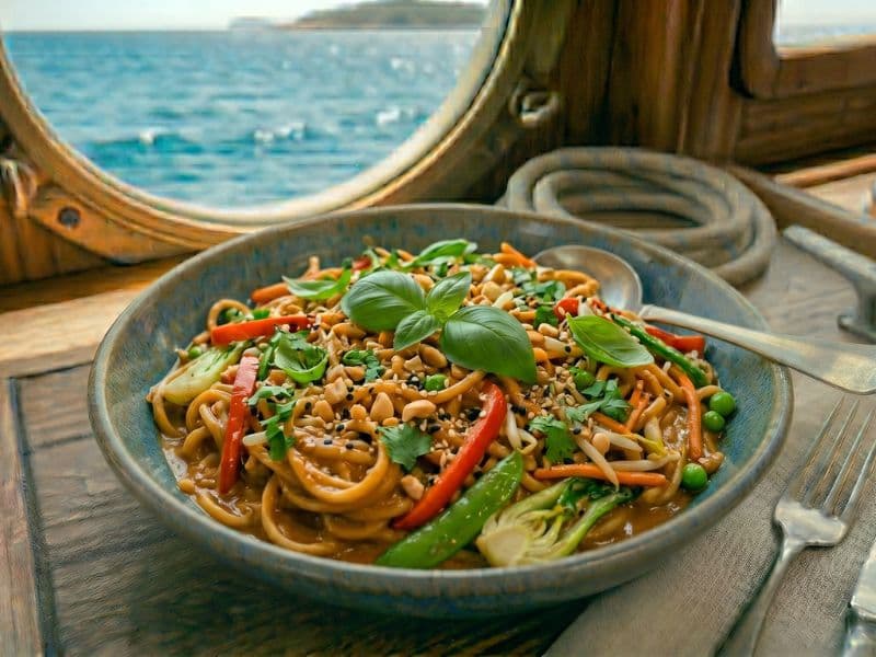 Asiatische Erdnussnudeln mit Wok-Gemüse