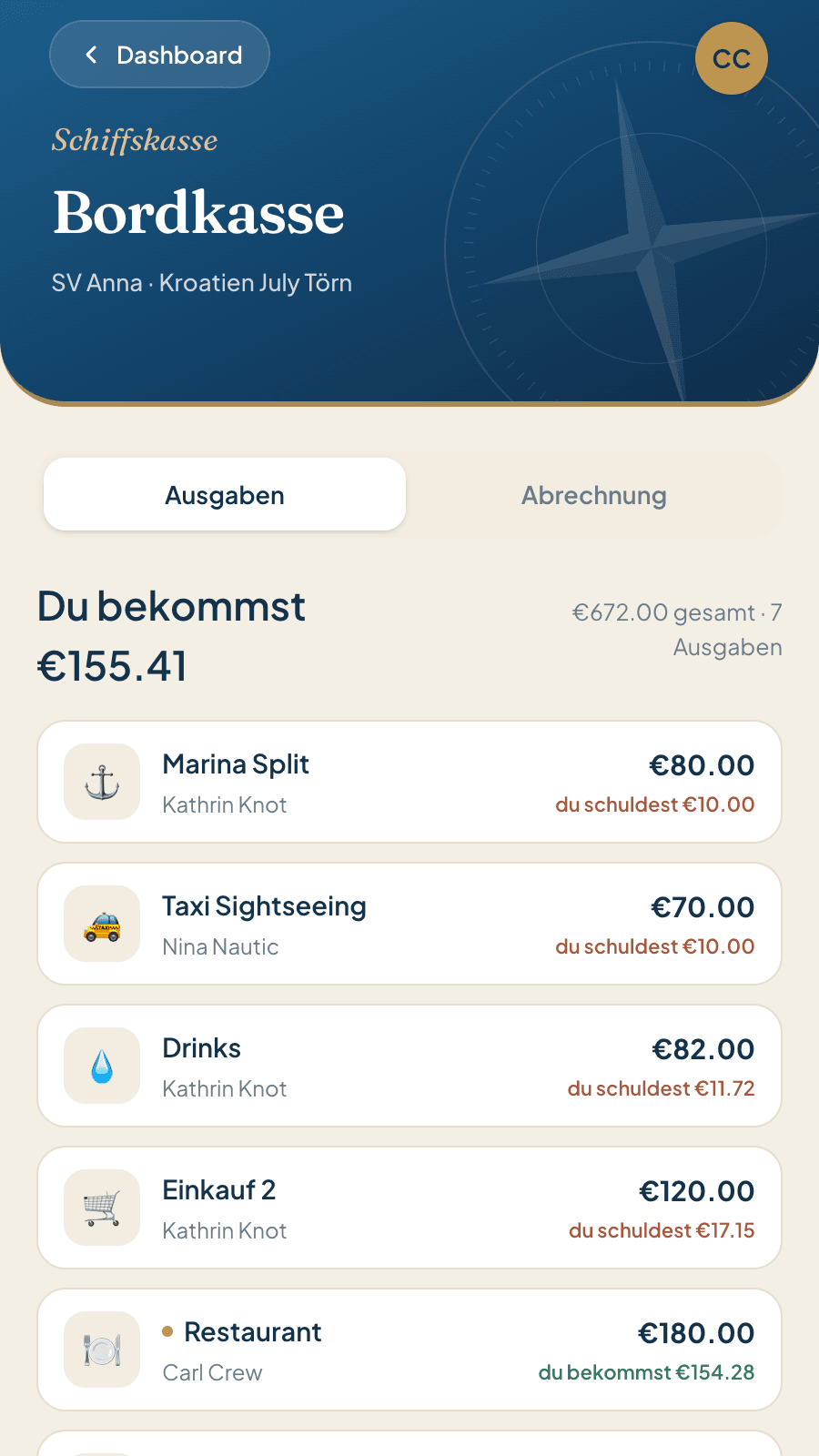 Bordkasse-Abrechnung