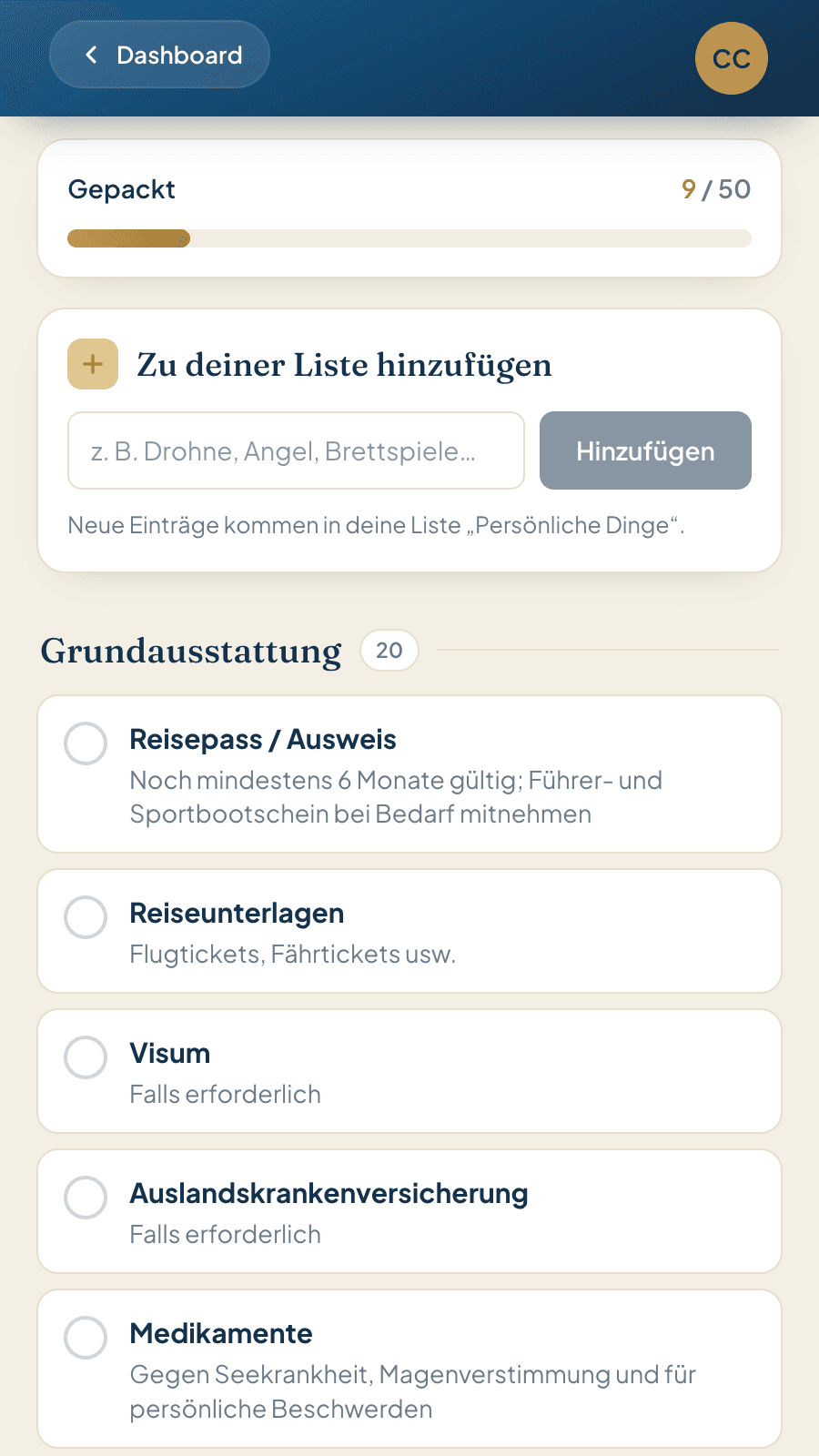 Packliste (Crew-Sicht)