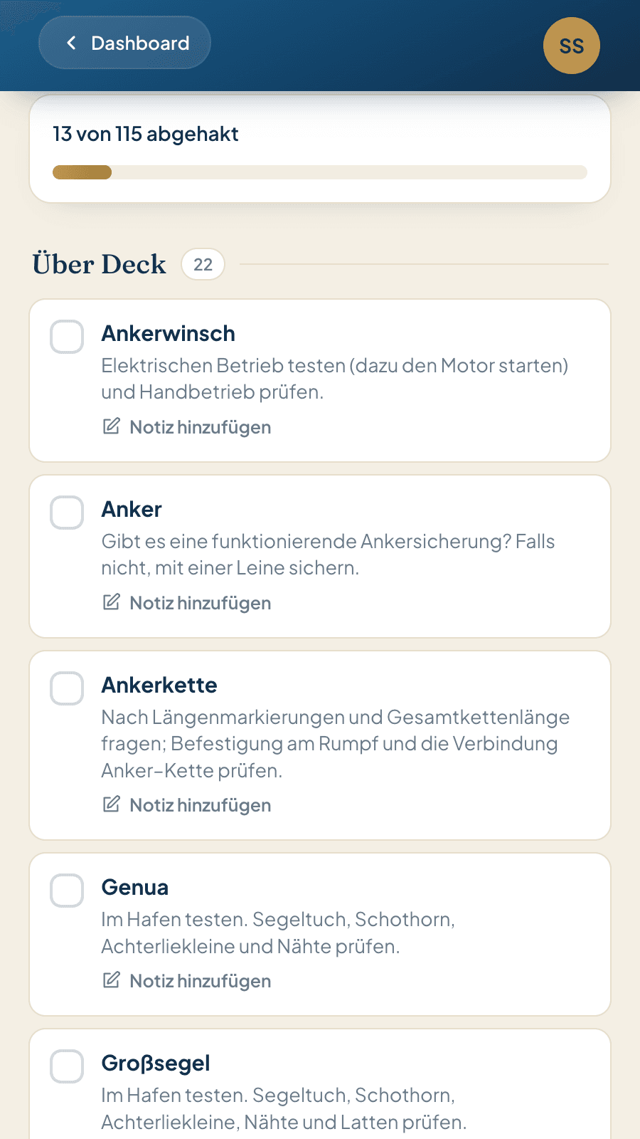 Bootsübernahme-Checkliste