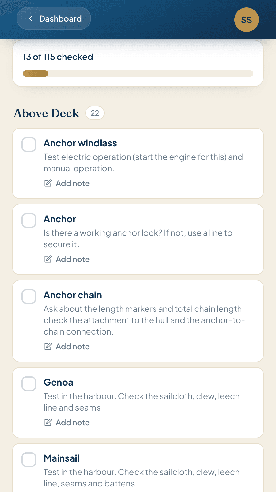 Boat handover checklist