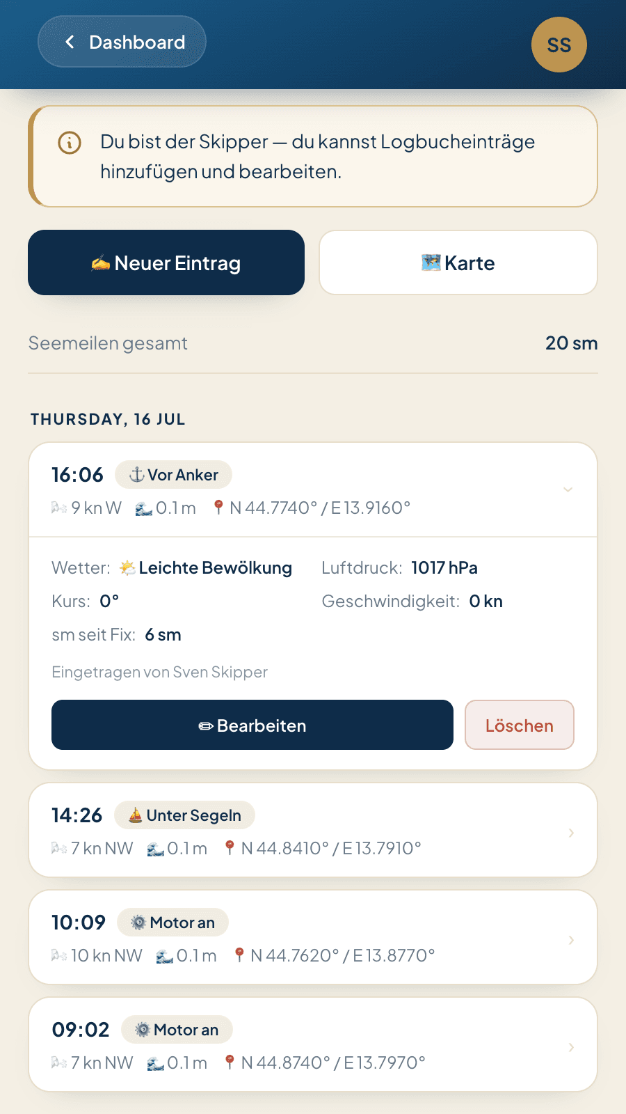 Logbuch-Eintrag