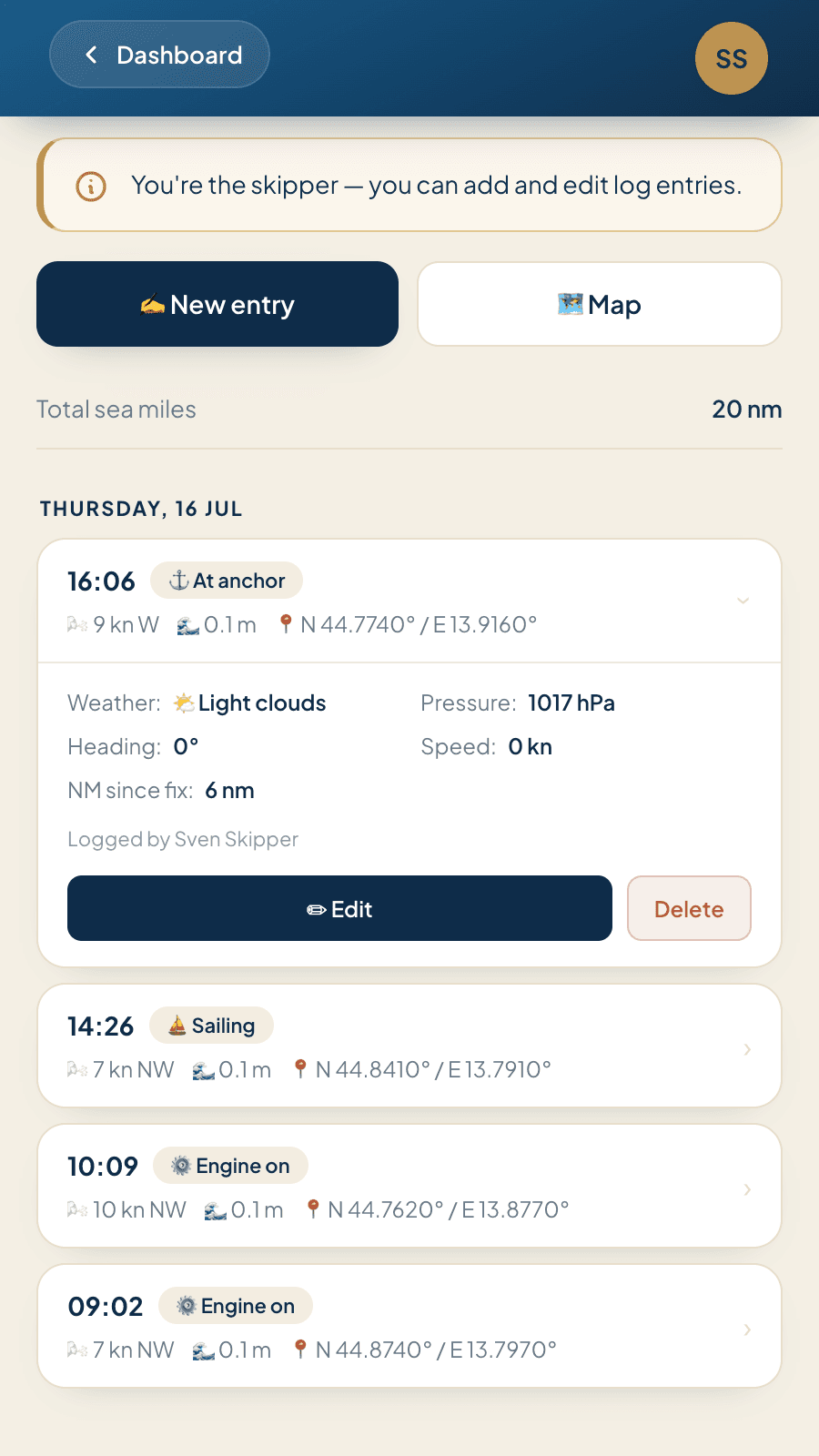 Logbook entry
