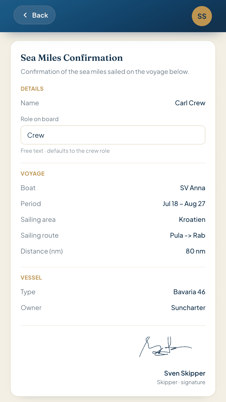 Mileage record as a PDF