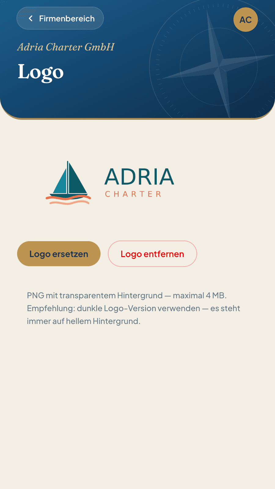 Logo-Verwaltung im Firmenbereich: Logo hochladen, ersetzen oder entfernen