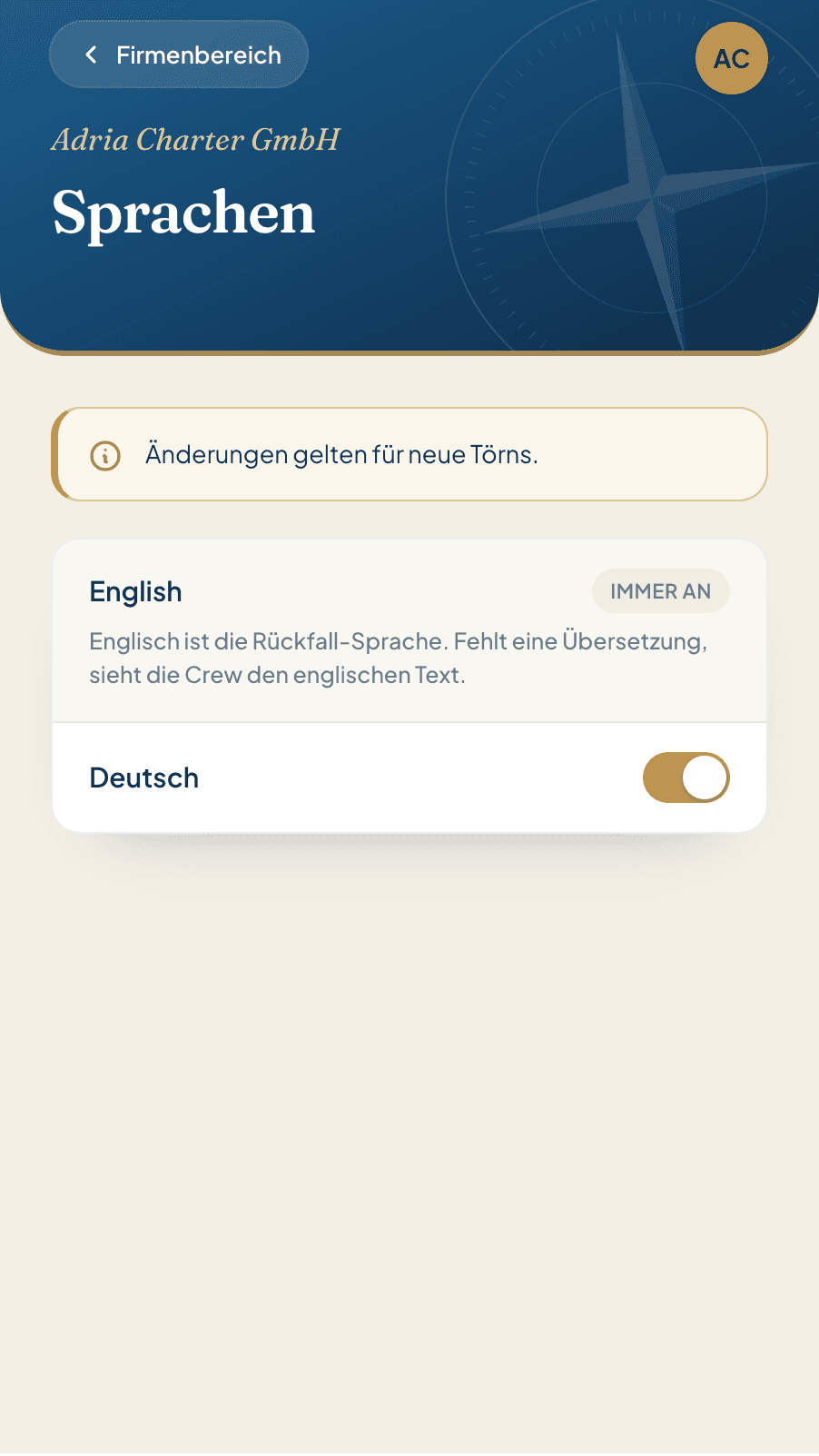 Sprach-Einstellung im CMS