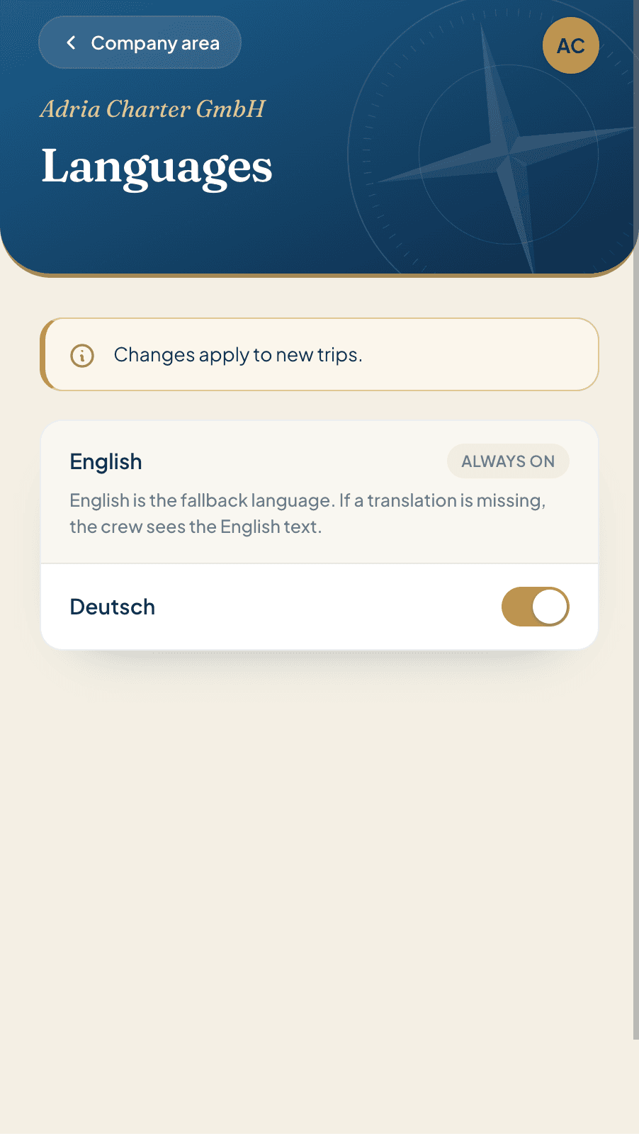 Language setting in the CMS